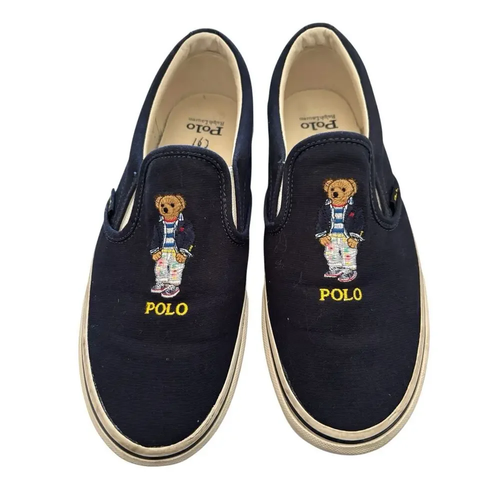 Polo Ralph Lauren Polo Bear Keaton Slip-On Sneaker Navy Men's Size 7.5 - Picture 7 of 9
